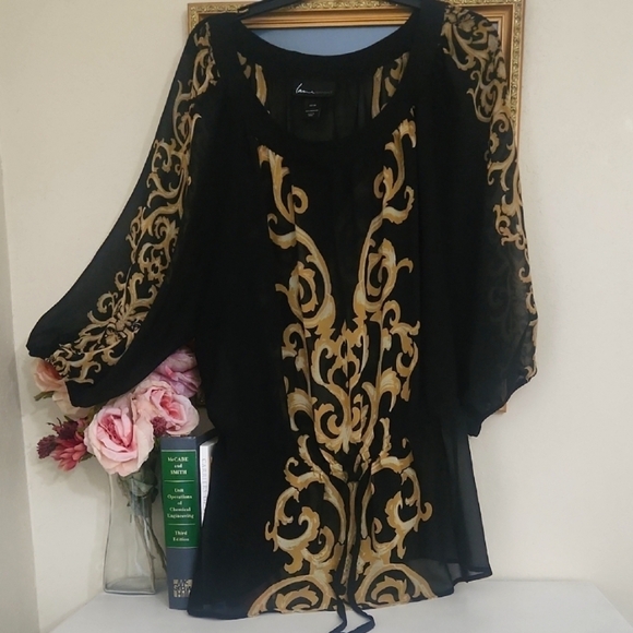 INC International Concepts Tops - Elegant Black and Gold Women's Top Lane Bryant 22 / 24 Classic Career